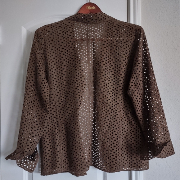 Vintage Size XL Skirt & Open front Jacket Brown open work embroidery Johnny Was? - Picture 6 of 15